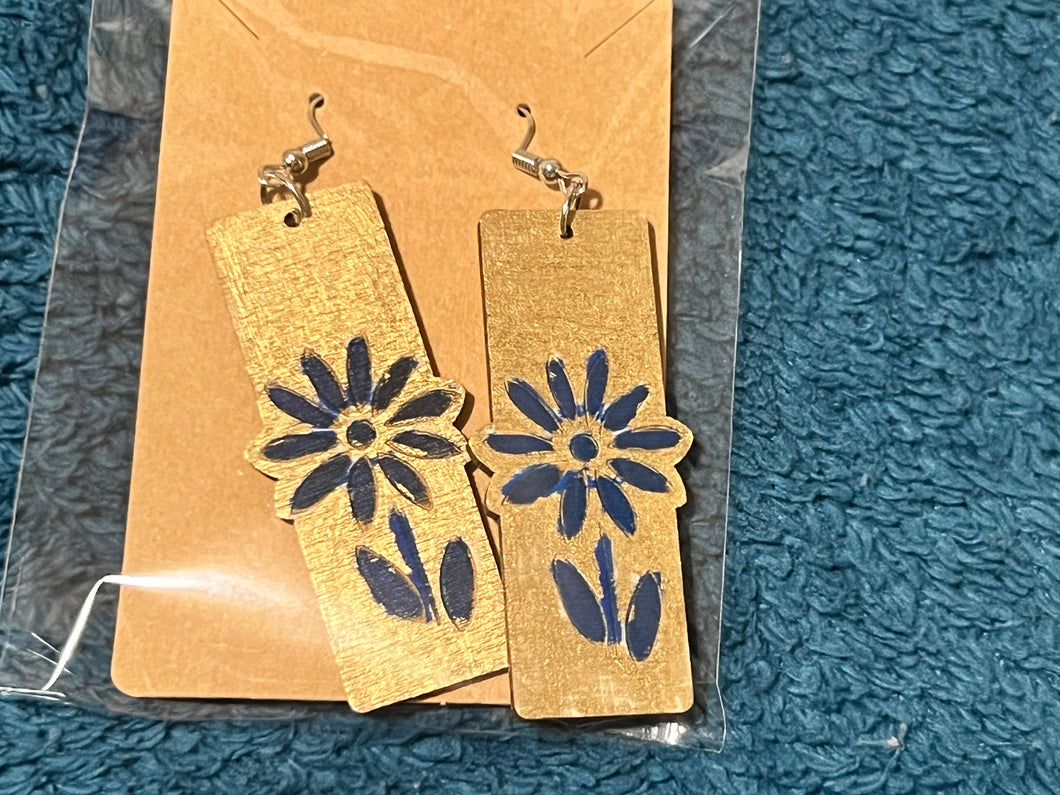 Blue Peace Wooden Earrings