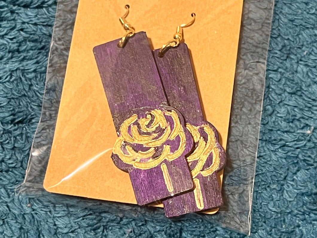 Golden Roses Wooden Earrings